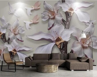 3D White Magnolia Flower Wall Mural - Custom Size Wallpaper