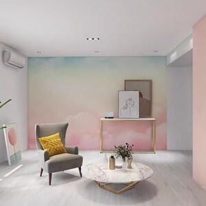 Pink Clouds Wallpaper Mural: Blue Sky Landscape Wall Decor