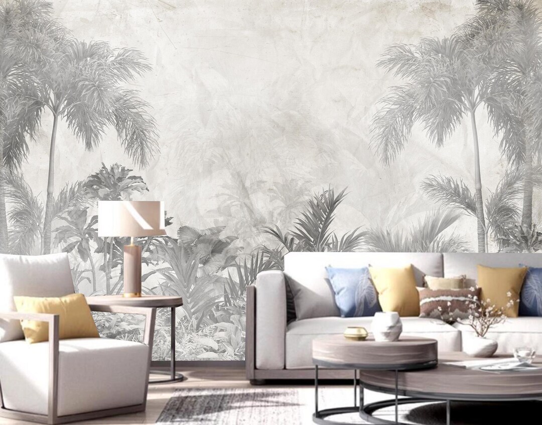 Grey Palm Tree Forest Wallpaper Mural - Peel and Stick - Etsy