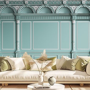 Mint Green Roman Column Wallpaper Mural: Peel and Stick