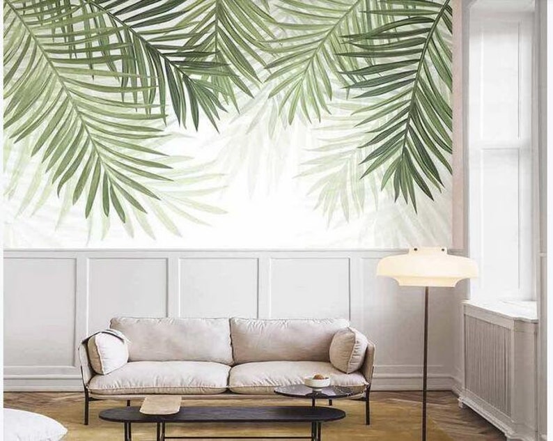 Simple Palm Leaf Wallpaper Green Leaf Wall Murals Wall Decor | Etsy