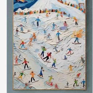 100% Handmade Oil Painting, Snow Oil Painting, Handmade Skier Wall Art Picture Living Room Bedroom Decor (No Frame)