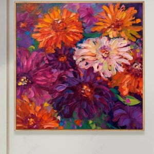 Handgefertigtes Ölgemälde: Bunte Blumen - Wandbild (ohne Rahmen)