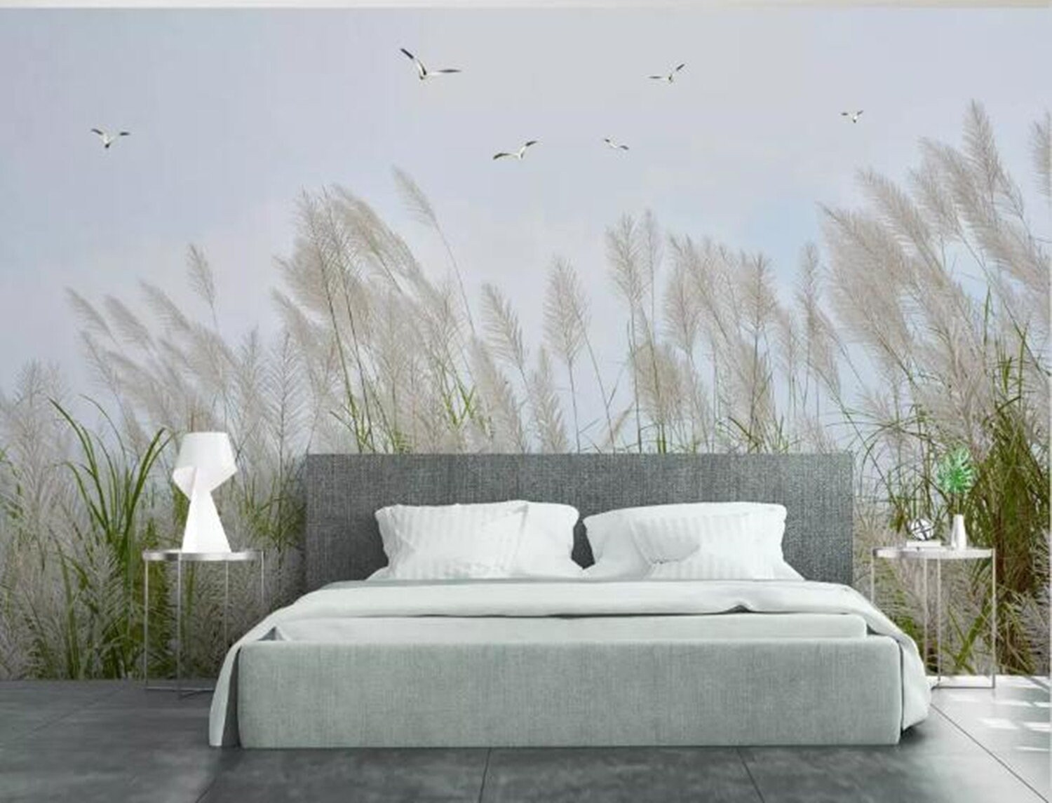 Simple Reed with Wind Wallpaper Wall Mural Beautiful Scenery | Etsy