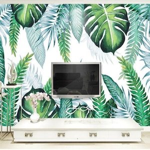 Tapete für Wände Retro tropischer Regenwald Palme Bananenblatt Foto Wandbild Wohnzimmer Studie Cafe Restaurant