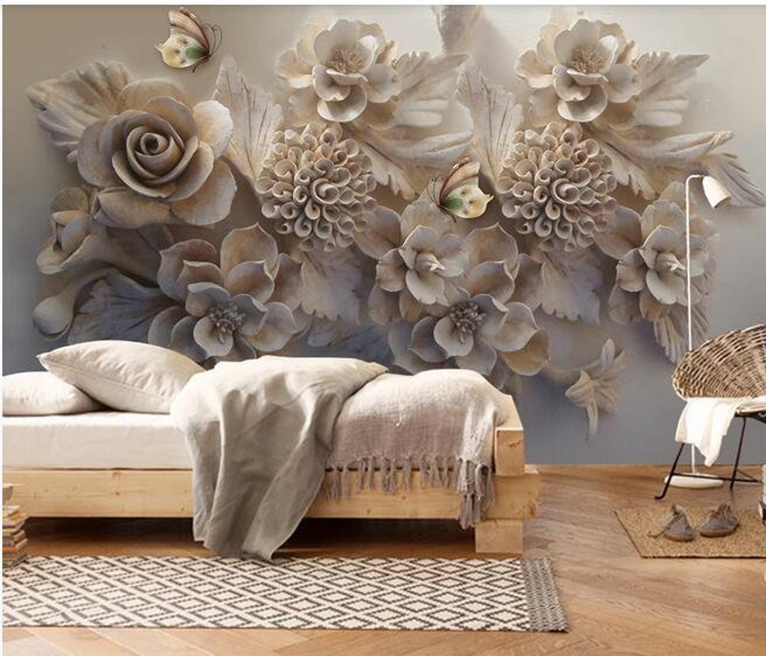 3D Relief Floral DIY Mural Wallpaper Living Room Bedroom Door