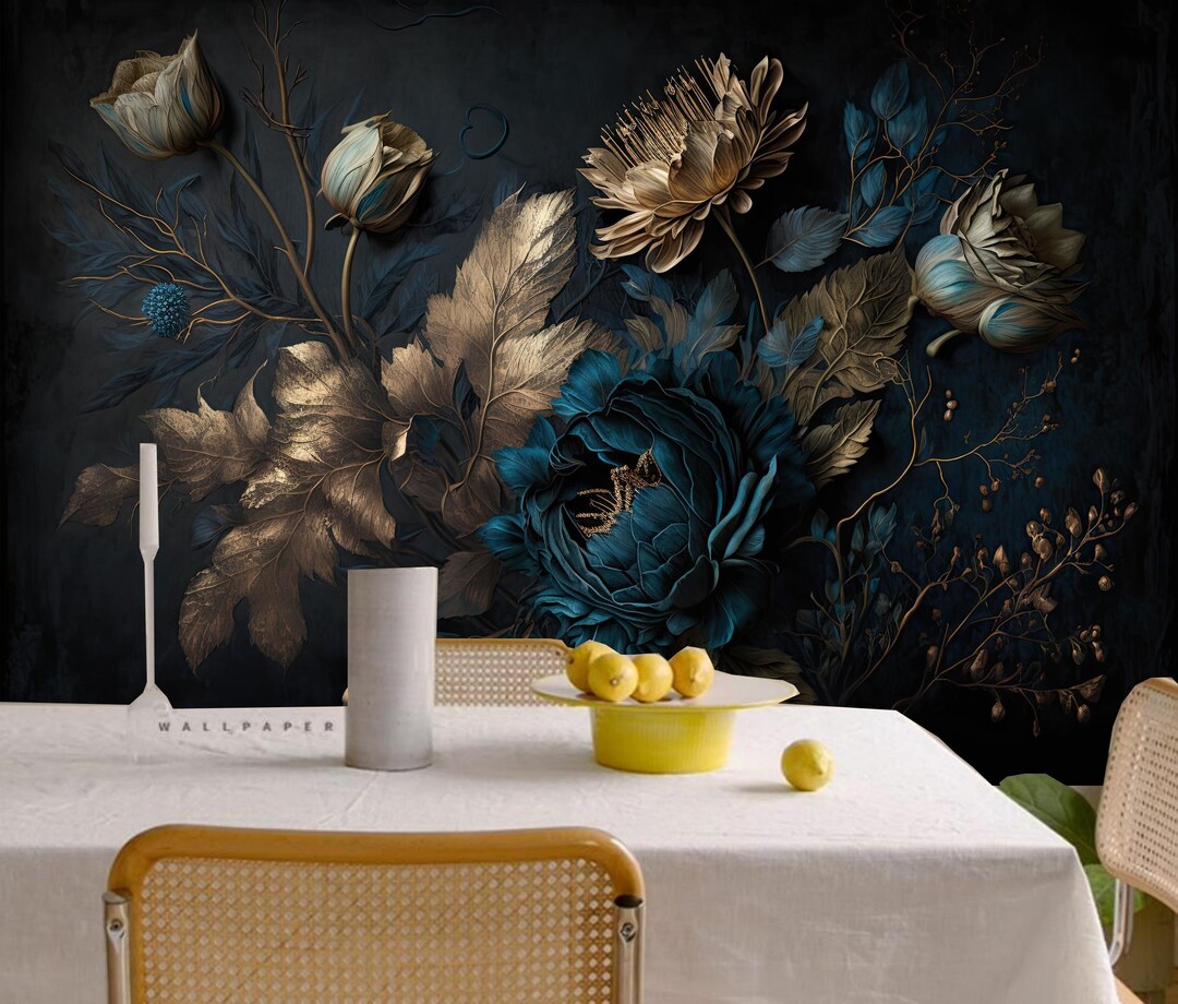 Dark Floral Peony Wallpaper Mural: Peel and Stick Home Decor - Etsy