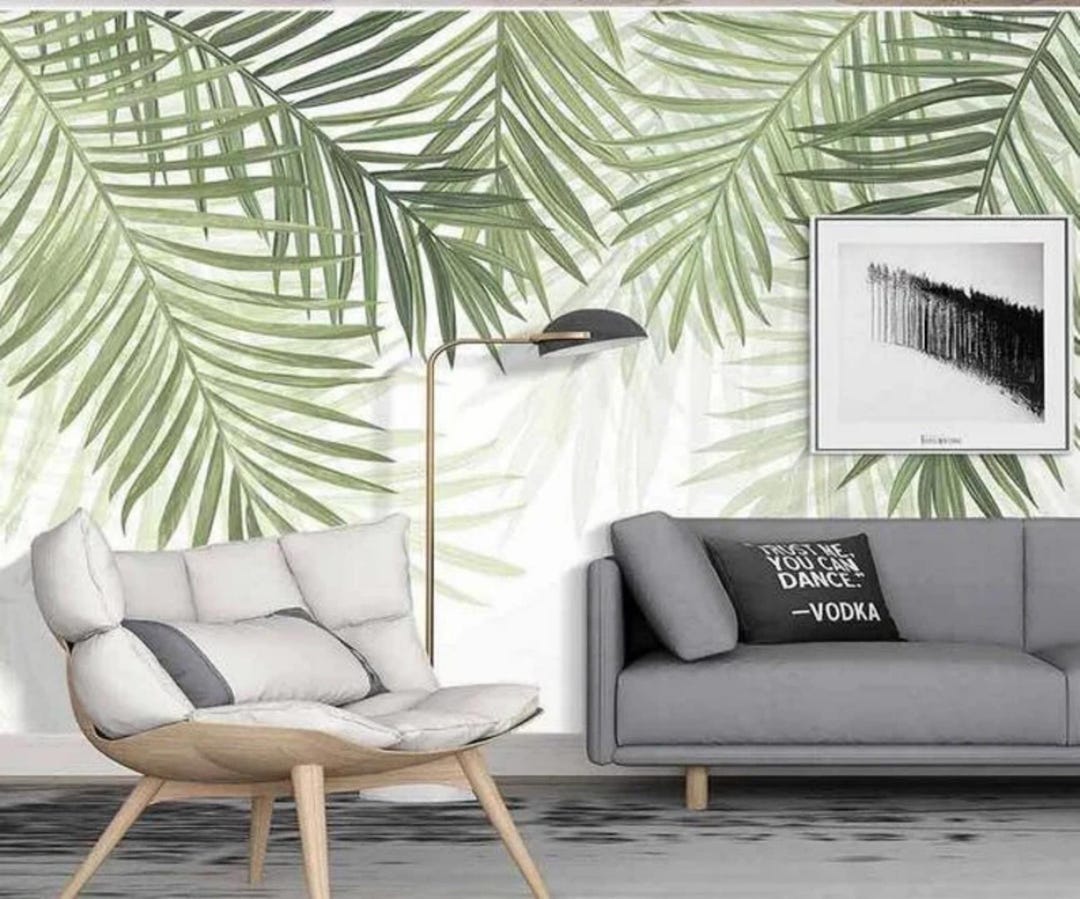 Green Palm Leaf Wallpaper: Tropical Wall Mural, Peel & Stick - Etsy