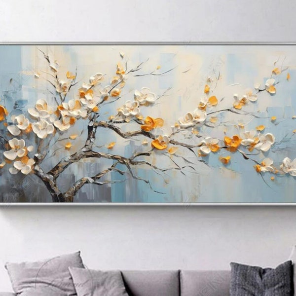 100% Handmade Oil Painting, Magnolia Flowers Oil Painting, Handmade Small Flowers Wall Art Picture Living Room Bedroom Decor (No Frame)
