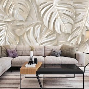Monstera Leaves Wallpaper Wall Mural Home Decor for Living Room Bedroom or Dinning Room