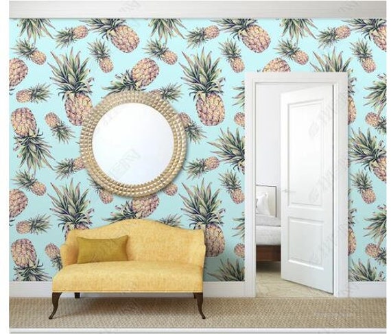 Watercolor Light Blue Background Pineapple Wallpaper Etsy