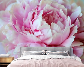 Pink Peony Floral Wallpaper Mural: Peel and Stick