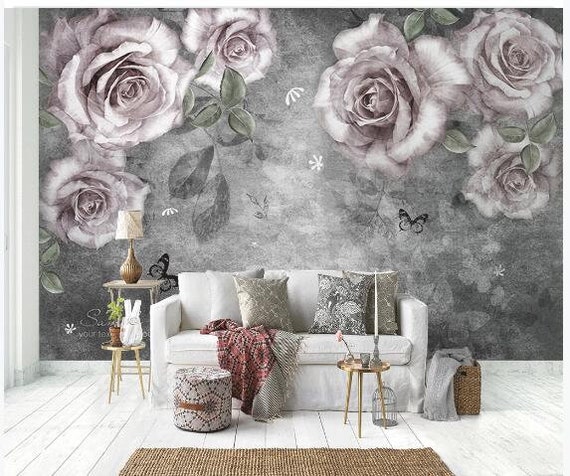 Boho Minimalist Blue Rose Wallpaper – Koko Art Shop