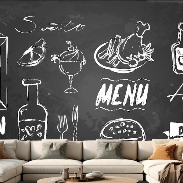 Dark Background Fastfood Cafe Menu Wallpaper Wall Mural for Living Room Bedroom Dinning Room Cafe Restaurant