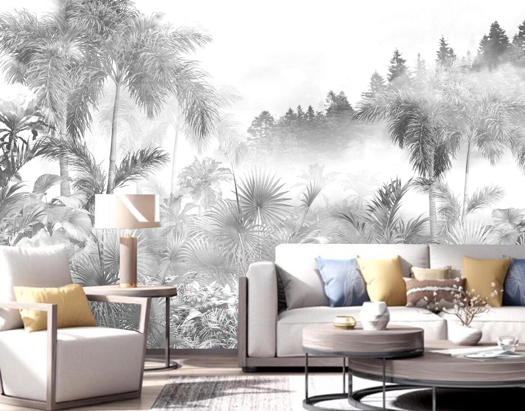 Grey Palm Tree Forest Wallpaper Mural: Peel and Stick Home Decor - Etsy