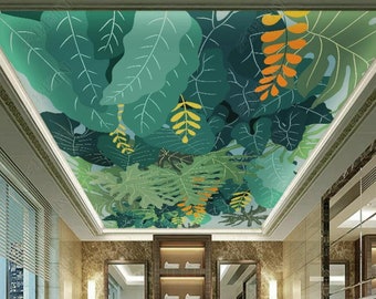 Southeast Asia Green Leaves Tropical Plants  Living Room Bedroom Ceiling Wallpaper Wall Mural