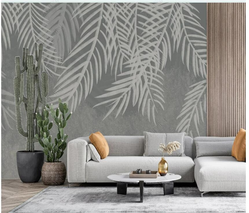 Palm Leaf Wallpaper Mural: Grey & White, Peel and Stick - Etsy
