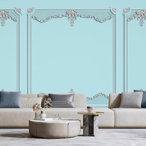 Classic Interior Blue/Pink Walls with Gilded Mouldings Wallpaper Wall Mural Home Decor for Living Room Dinning Room Bedroom