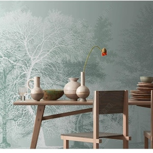 Shabby Trees Forest Light Green Tree Forest Wallpaper Wall Mural Home Decor