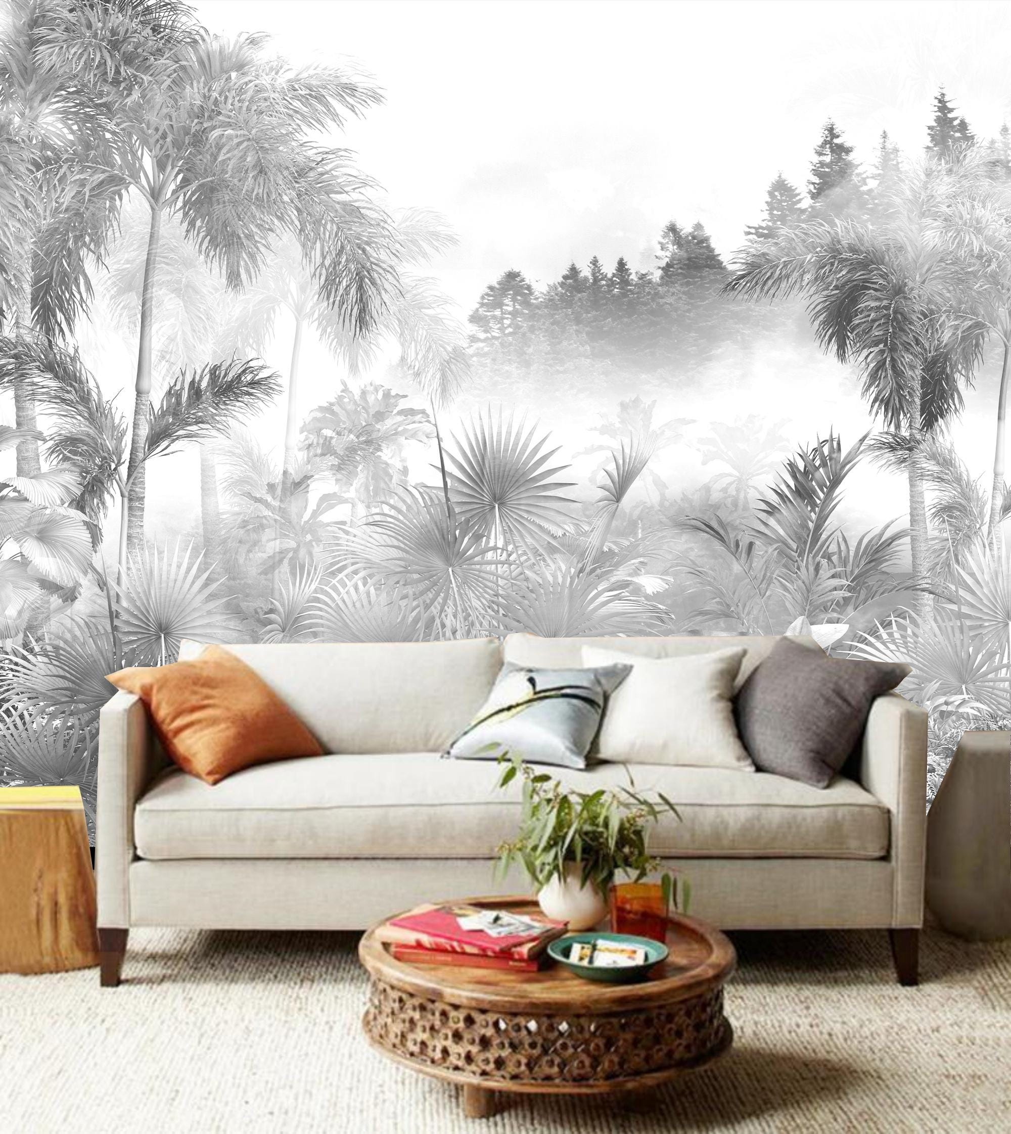 Grey Palm Tree Forest Wallpaper Mural: Peel and Stick Home Decor - Etsy