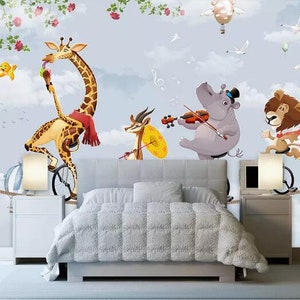 Cartoon Animal Riding Bike Wallpaper Deer Elephant Bear and - Etsy