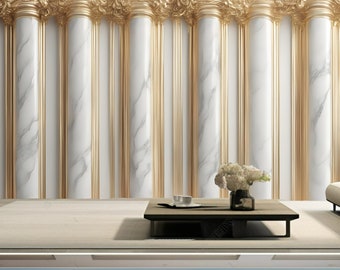 3D White Columns Gold Trim Wallpaper Wall Mural Home Decor for Living Room Bedroom Dinning Room