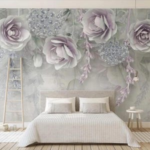 Hanging Pink Flowers Wallpaper, 3D Huge Flowers Wall Murals for Living or Dinning Room