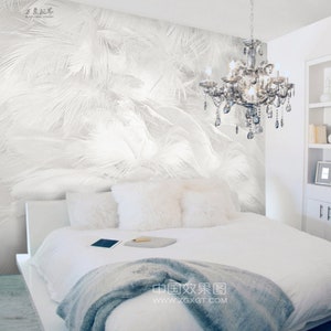 Simple Feathers Wallpaper, White Feathers Wall Murals Wall Decor for Living or Dinning Room