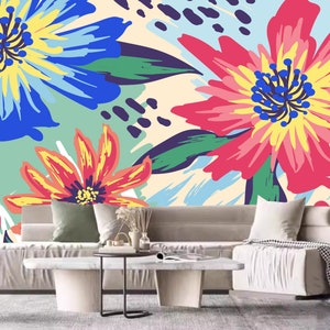 Colorful Watercolor Flowers Floral Graden Wallpaper Wall Mural Home Deocr for Living Room Bedroom Dinning Room