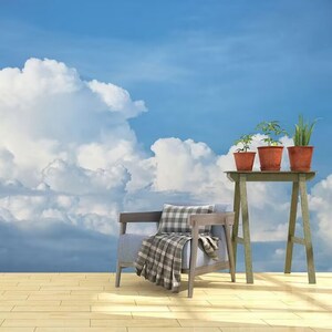 Sky Blue Clouds Wallpaper Mural: Peel and Stick Home Decor