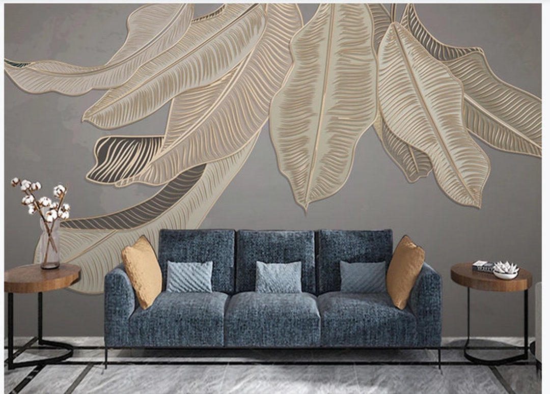 Luxury Hanging Gold Banana Leaf Wallpaper, 3D Huge Banana Leaf Wall