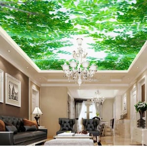 Tropical Plants Green Leaves Ceiling Wallpaper Wall Mural Hotel Restaurant Living Room