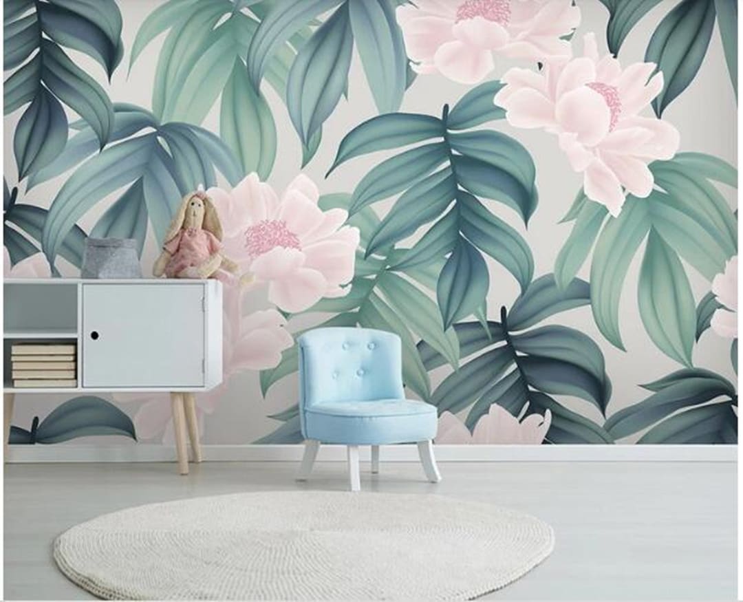Tropical Floral Wallpaper Mural: Peel and Stick Banana Leaf Wall Art - Etsy
