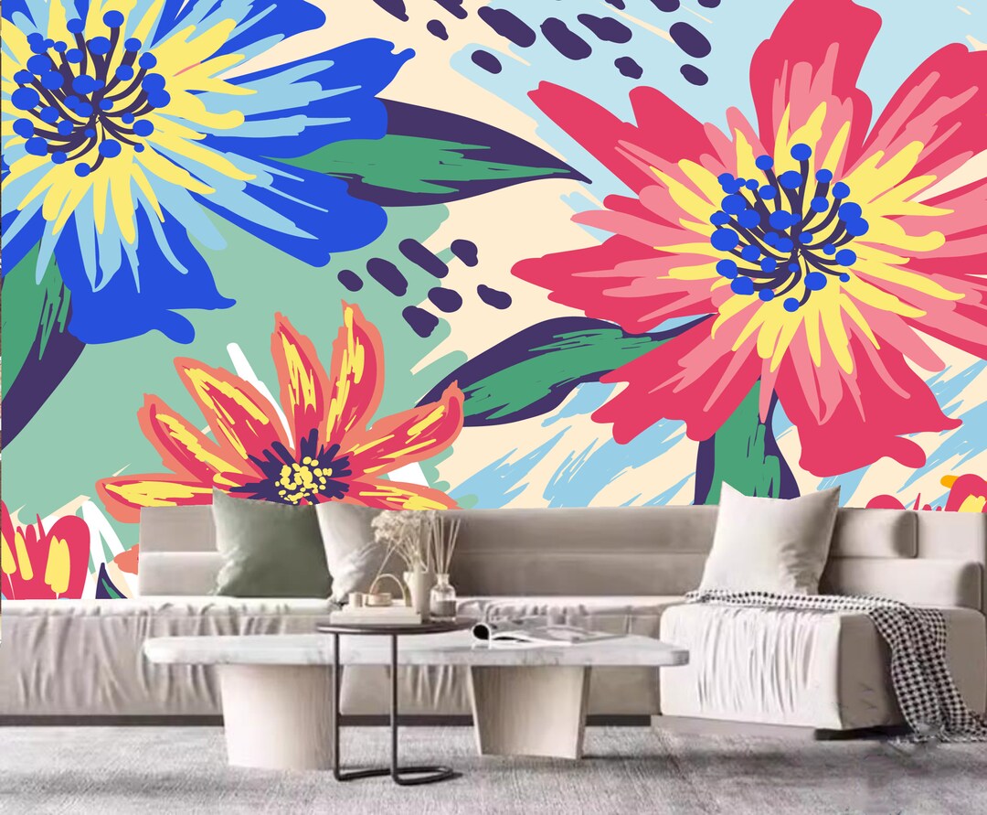 Watercolor Floral Wallpaper Mural: Colorful Garden Home Decor - Etsy