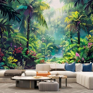Tropical Rainforest Plants and Trees Jungle Wallpaper Wall Mural Wall Decor for Living Room Bedroom or Dinning Room
