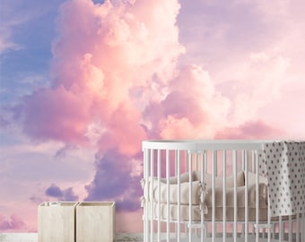 Hand-painted Soft Clouds Wallpapers Mint Sky Wall Mural,wall Mural