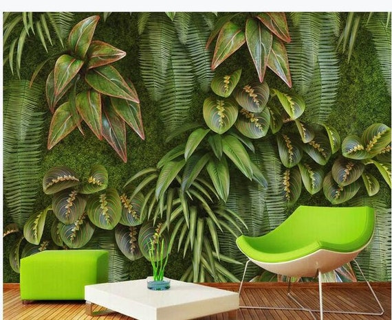 Stickers Muraux 3D Plantes Tropicales Feuilles Fleurs Fond Chambre