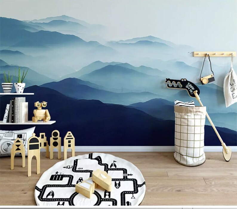Ombre Mountains Mural Wallpaper Geometry Mountain ...