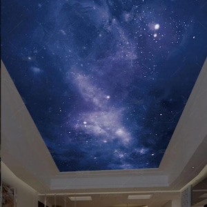 Starry Sky and White Clouds Ceiling Wallpaper Wall Mural Hotel Restaurant Living Room