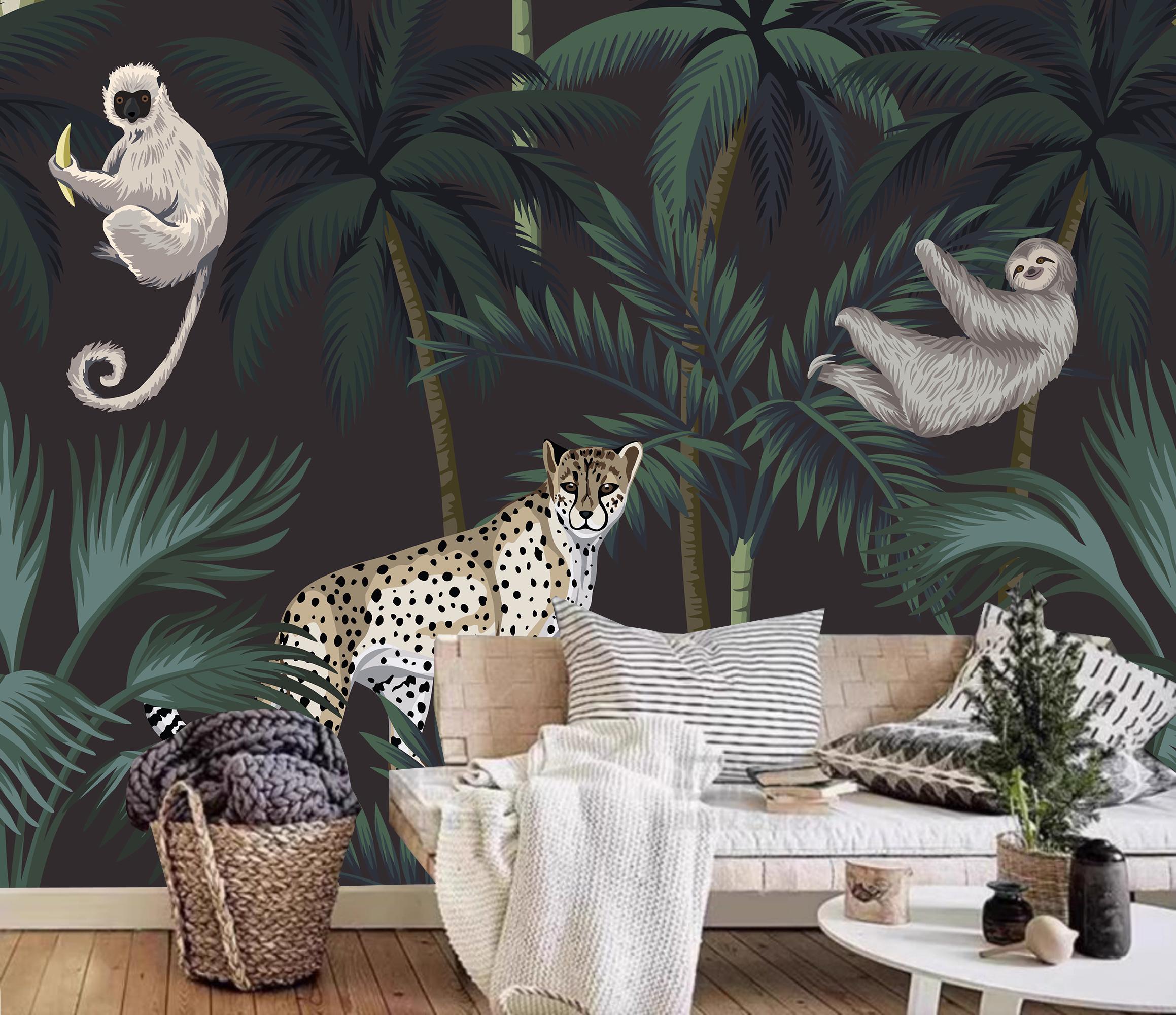 Jungle Animals Wallpaper Mural: Peel and Stick Nursery Decor - Etsy