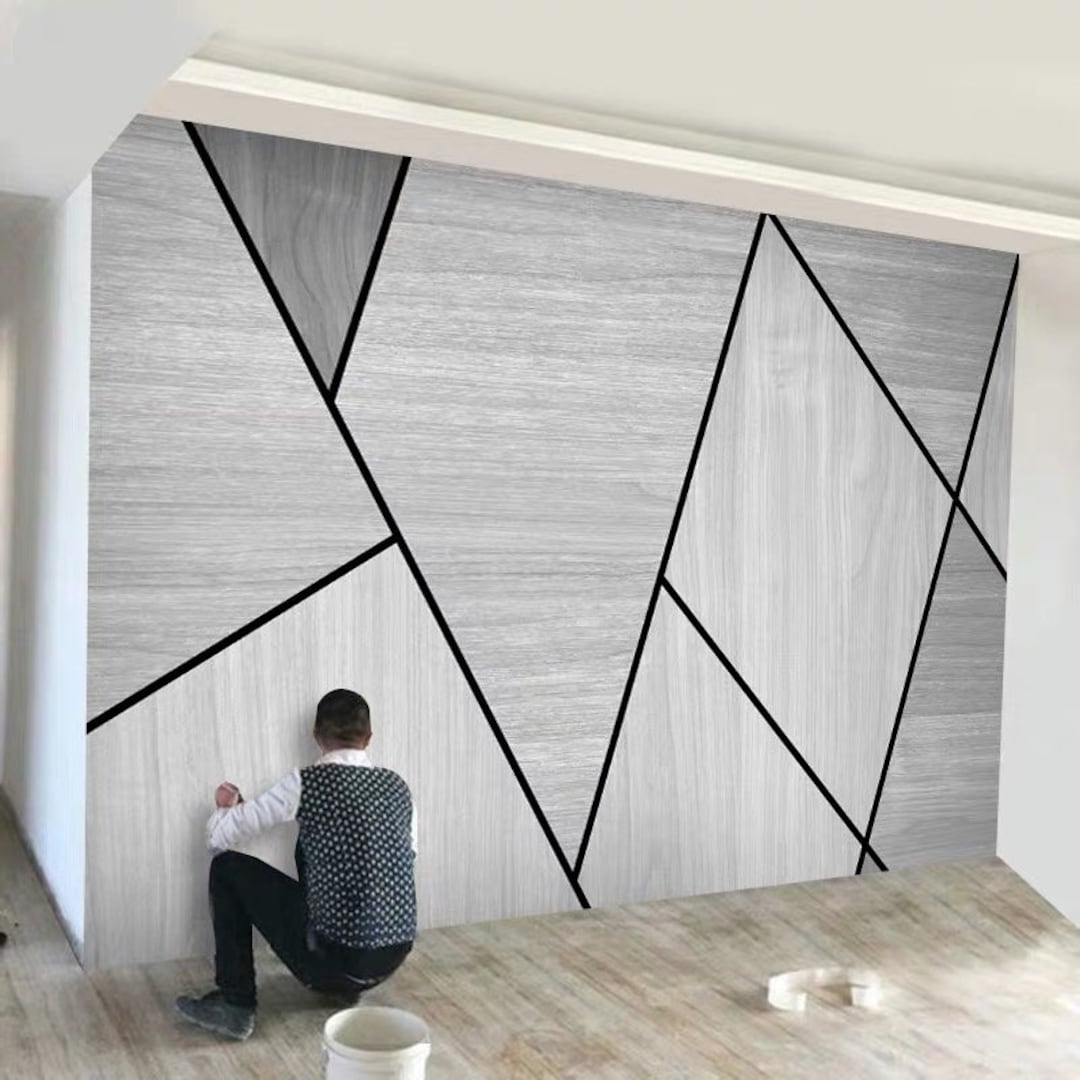 Simple Grey Geometry Wallpaper, Modern Grey Triangle Wall Murals for