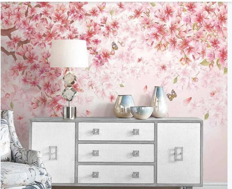 Hanging Pink Cherry Blossom Nursery Wallpaper Flying | Etsy
