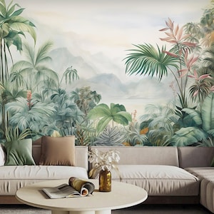 Tropical Rainforest Wallpaper Mural: Peel & Stick Mountain Landscape