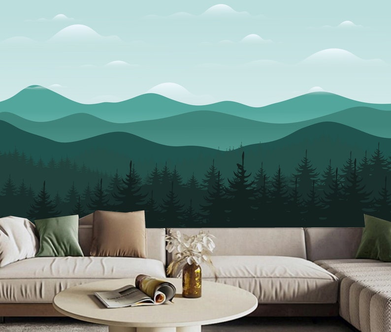 Cartoon Blue Mountains Kids' Babies' Children's Room Nursery Wallpaper Wall Mural Home Decor A