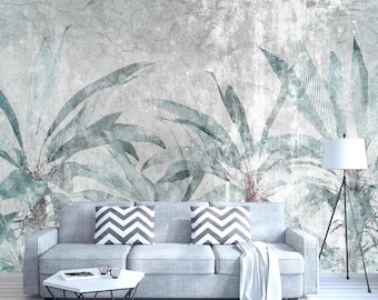Green Tropical Leaves Wallpaper Mural: Peel and Stick Wall Decor
