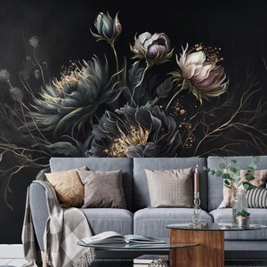 Dakr Background Pink Peony Flowers Floral Wallpaper Wall Mural Wall Decor for Living Room Bedroom or Dinning Room
