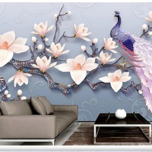 3D Stereo Relief Magnolia Peacock Flowers Wallpaper Wall Mural Living Room TV Sofa Bedroom Background Wall 3D Decor