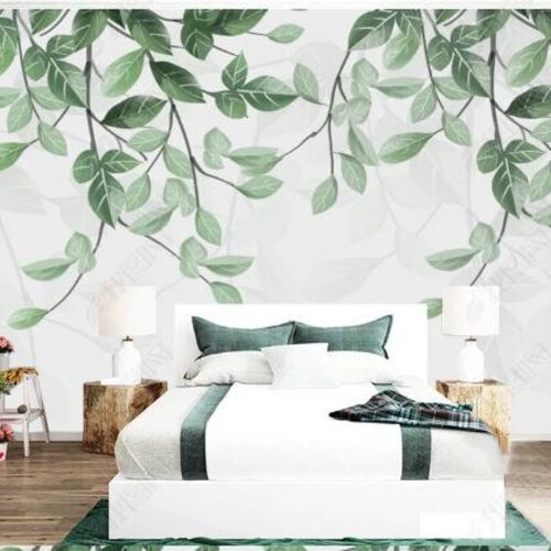 Fresh Spring Hanging Green Leaves Wallpaper Watercolor Simple Etsy
