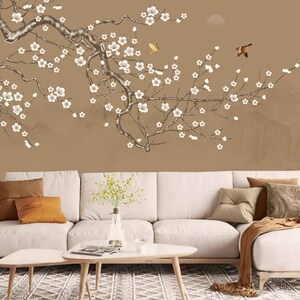 Chinoiserie Brushwork Hanging Plum Flowers with Birds Wall Murals Home Decor