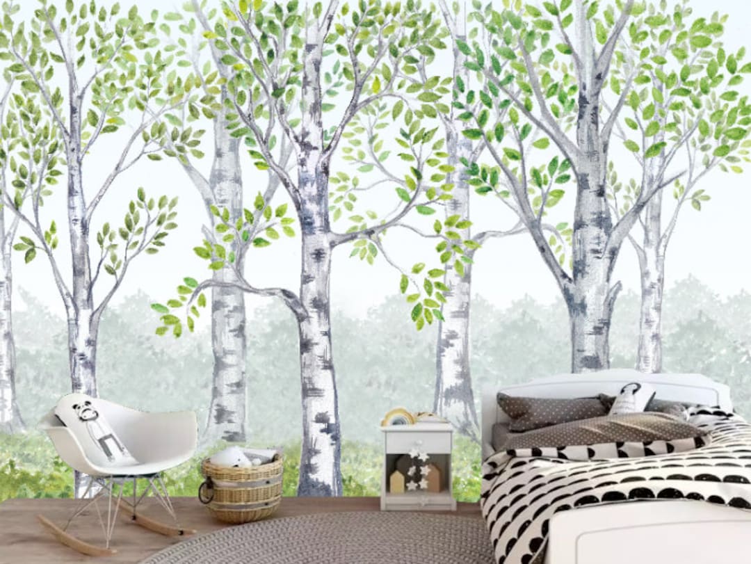 Birch Tree Forest Wallpaper Mural: Kids' Nursery Decor - Etsy